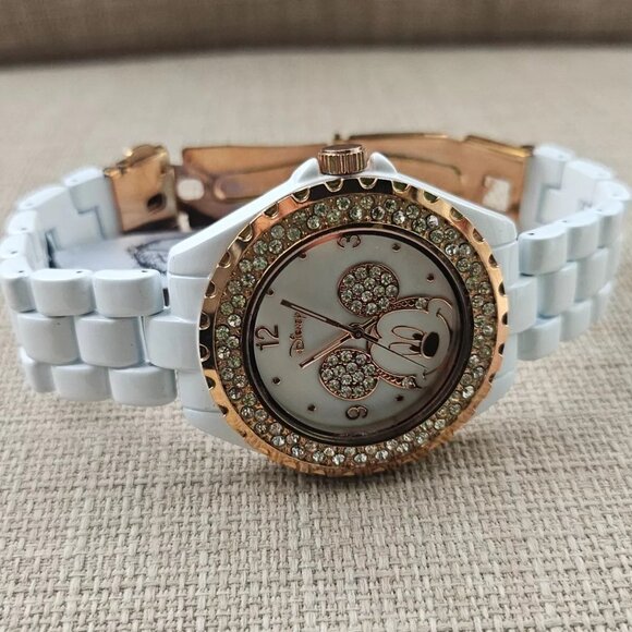 Minnie Mouse Disney Wristwatch White Band Crystals Accent Bezel Analog Watch - Picture 5 of 11
